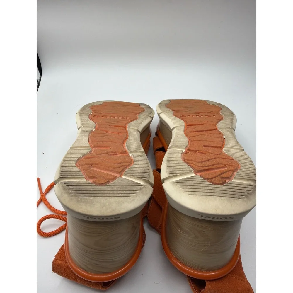 Sorel Cameron Flatform Lace Sandals Orange Suede Platform NL4677-806 Womens 9.5